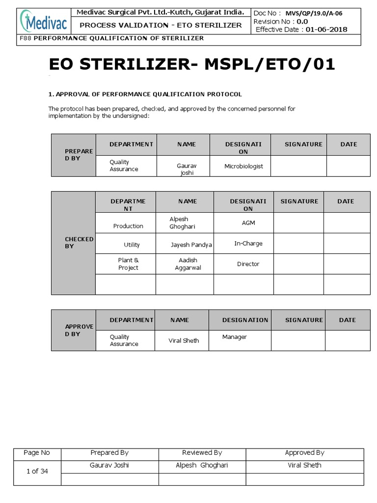 PQ Protocol Final Verification And Validation Sterilization