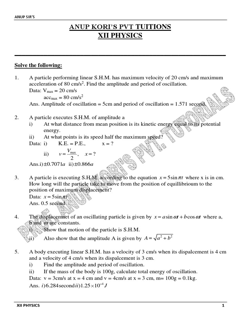 PENDULUM and Oscillation 12th HSC Numericals PDF Velocity Pendulum