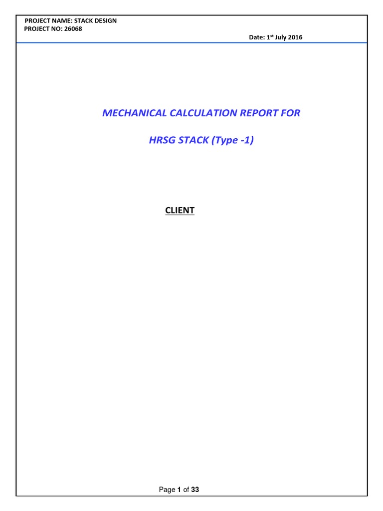 HRSG Stack Design Mechanical Report | PDF | Bending | Building Engineering