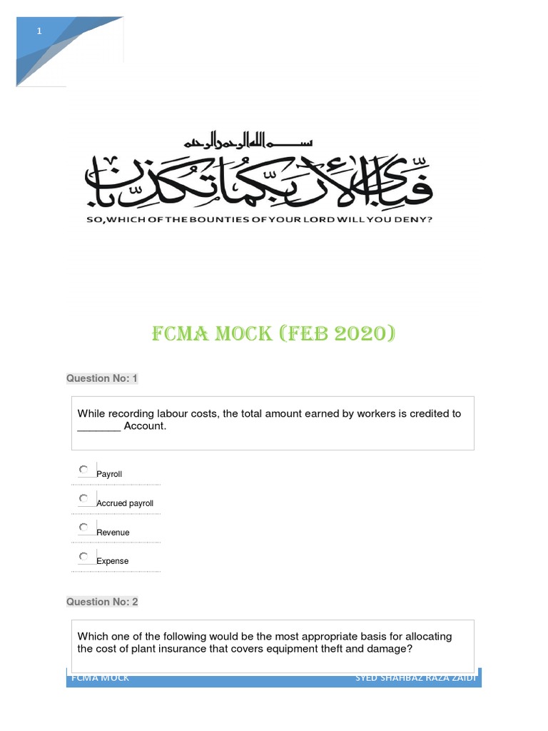 FCMA Mock Exam Questions and Answers | PDF | Labour Economics | Overtime