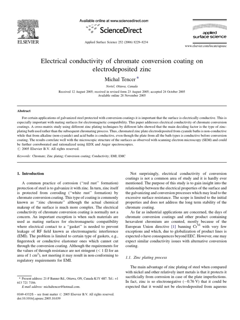 Electrical Conductivity of Chromate Conversion Coating On