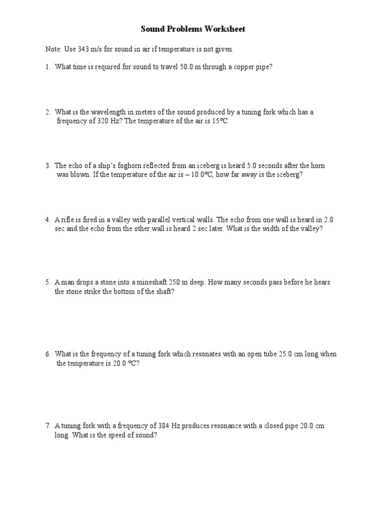 Sound Problems Worksheet PDF