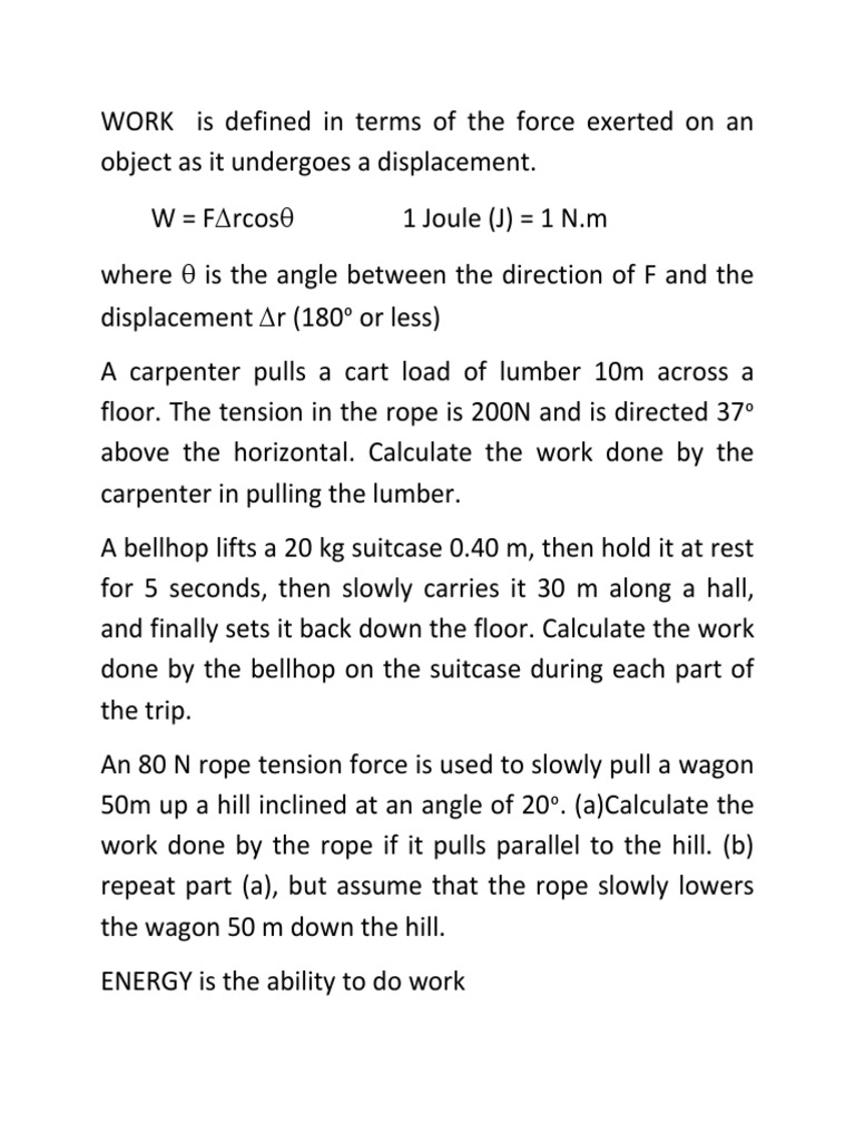 Work | PDF | Friction | Potential Energy
