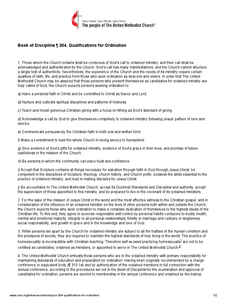 Book of Discipline 304. Qualifications For Ordination The United