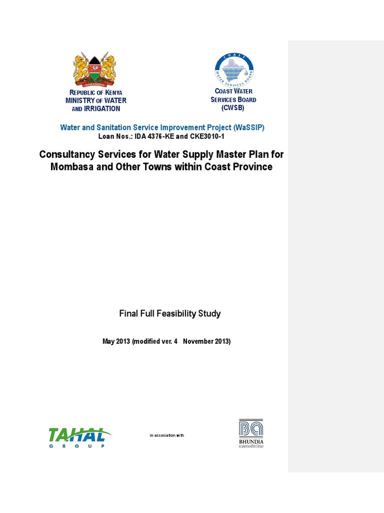 Mombasa Water Supply Feasibility PDF Water Resources Aquifer