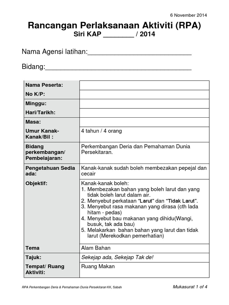 Rancangan Perlaksanaan Aktiviti Rpa Pdf