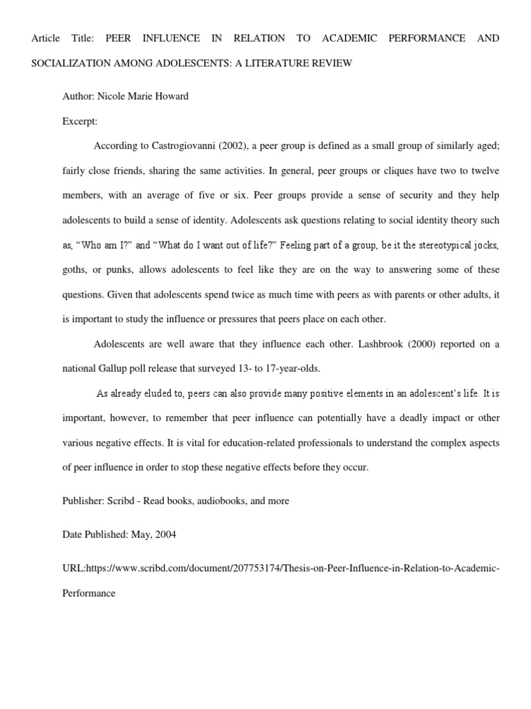 The Influence of Peer Relationships on Academic Performance and Social ...