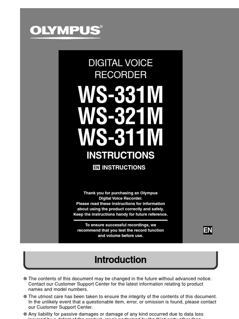 Olympus Digital Voice Recorder WS311M WS321M Manual English