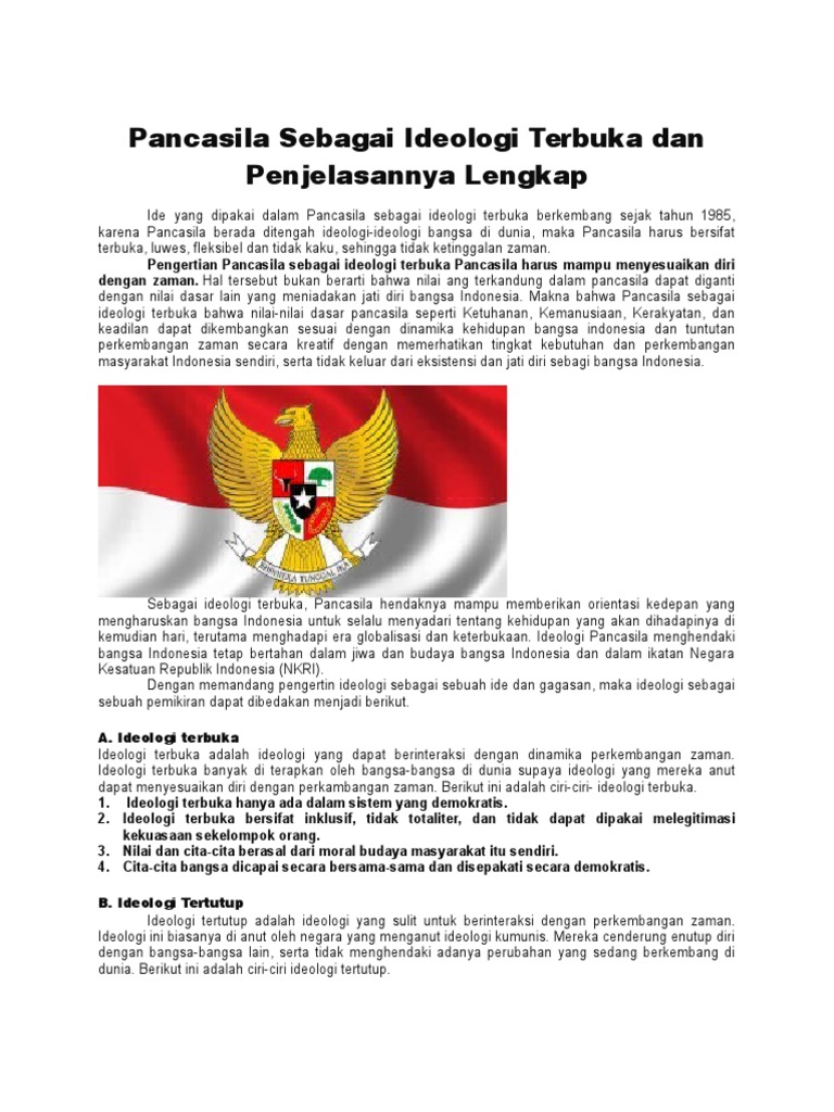 Pancasila Sebagai Ideologi Terbuka Dan Penjelasannya Lengkap