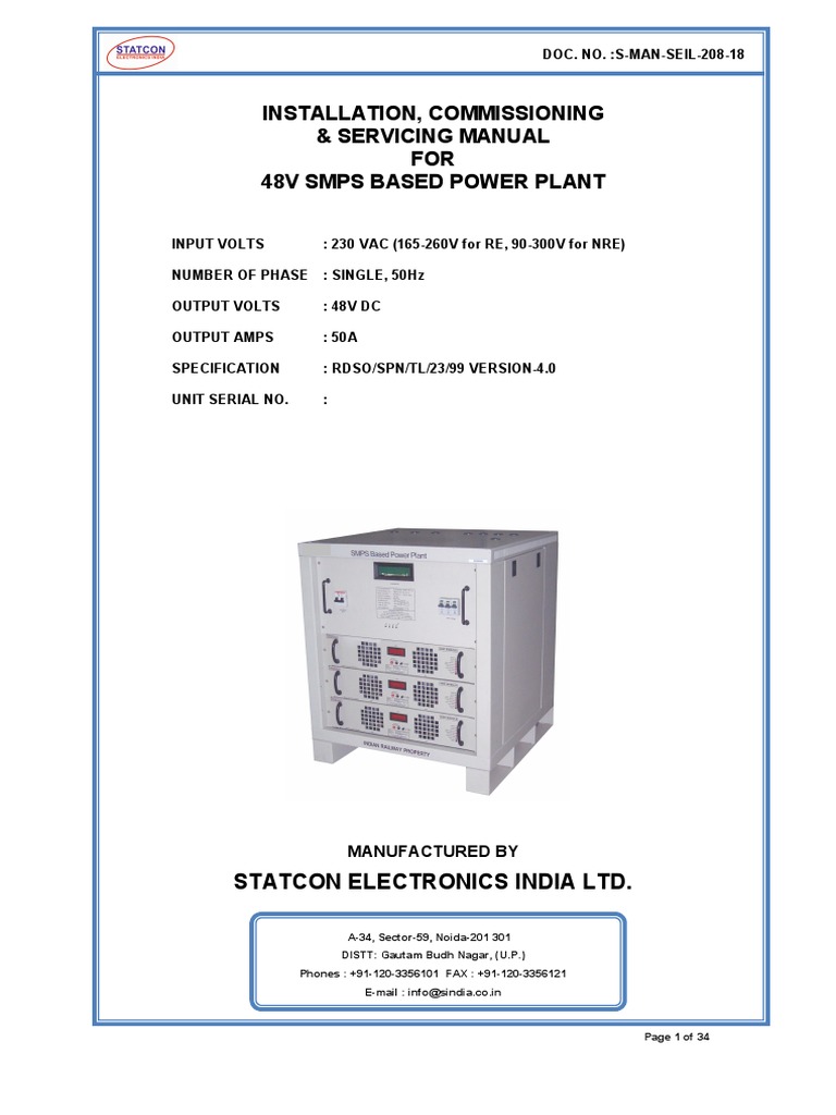 48V SMPS Power Plant Installation Manual | PDF | Battery Charger ...