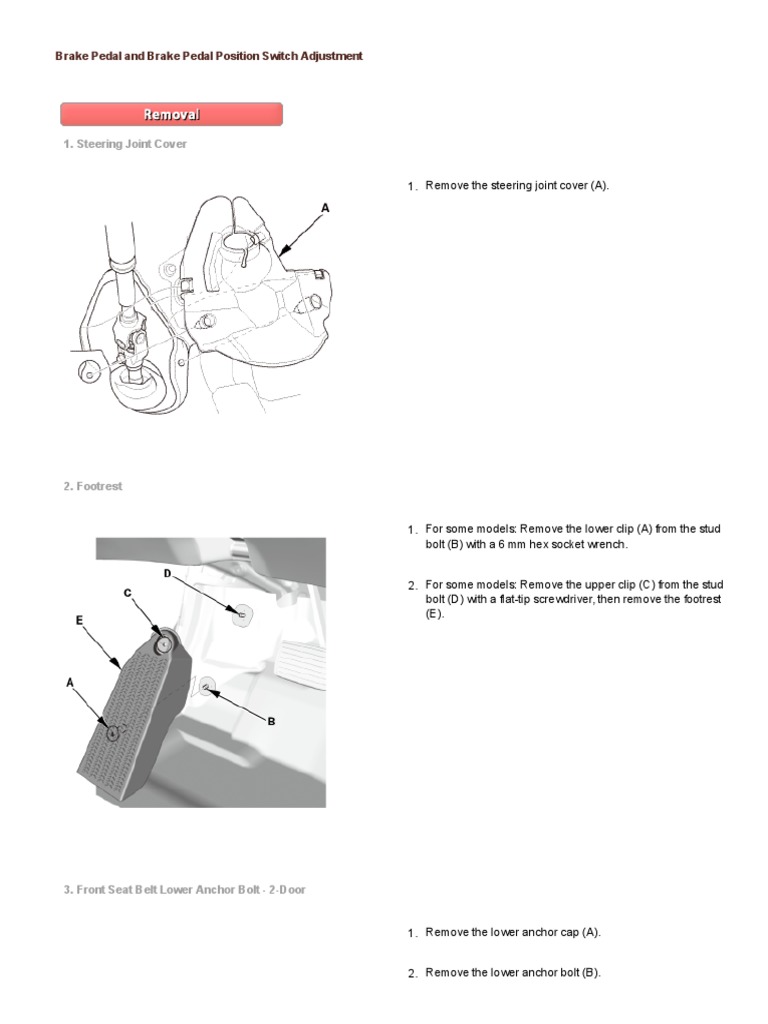 Brake Pedal and Brake Pedal Position Switch Adjustment