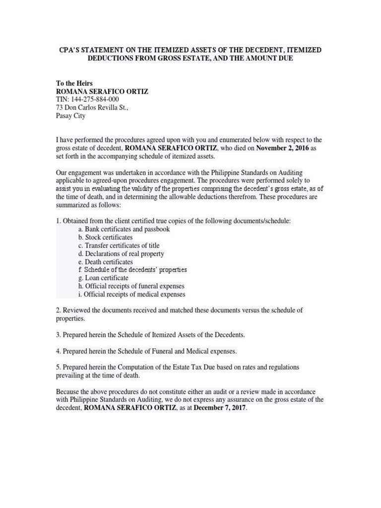 CPA Certificate On Estate Tax (Template) PDF Estate Tax In The