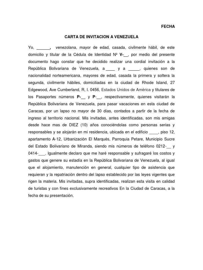 Carta de Invitacion A Venezuela | PDF
