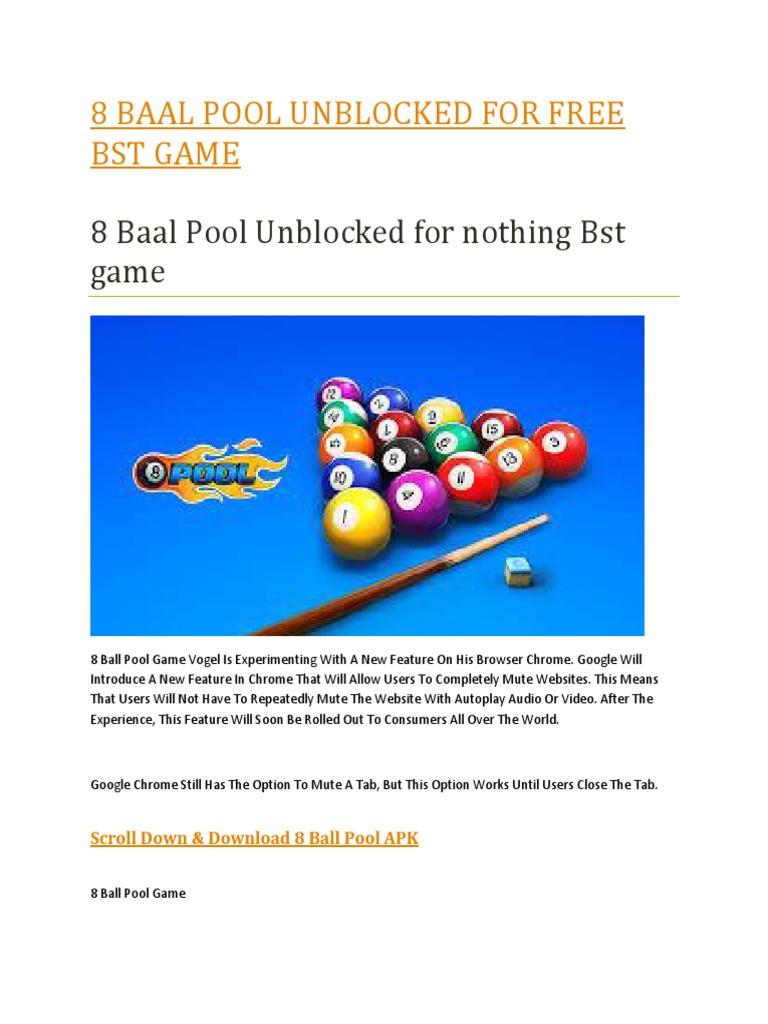 8 Baal Pool Unblocked For Free BST Game PDF Alibaba Group