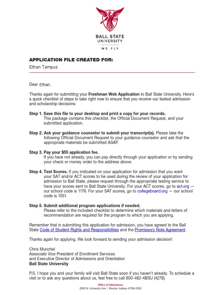Ball State University Admission Checklist | PDF | Audition | University ...