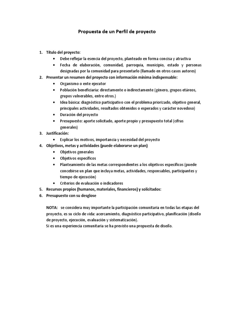 Propuesta de Un Perfil de Proyecto | PDF