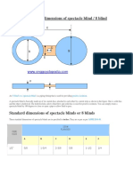 Standard dimensions of spectacle blinds under 40 chars