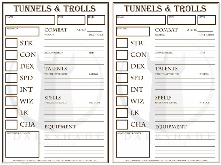 Tunnels Trolls Character Sheet (11551907) Decrypted PDF