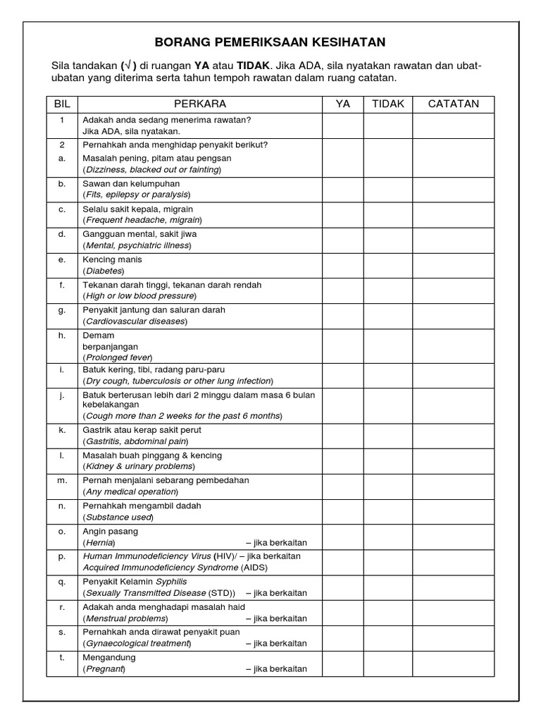Borang Pemeriksaan Kesihatan