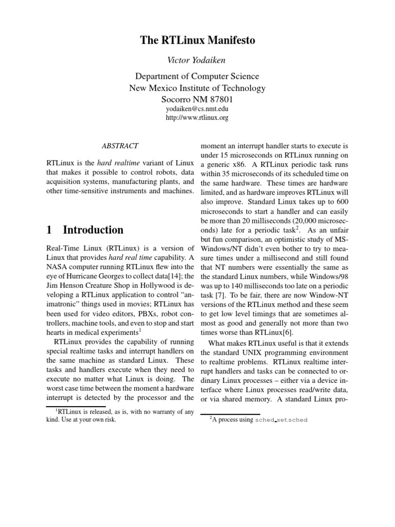 RTLinux: Hard Real-Time Linux System | PDF | Scheduling (Computing ...