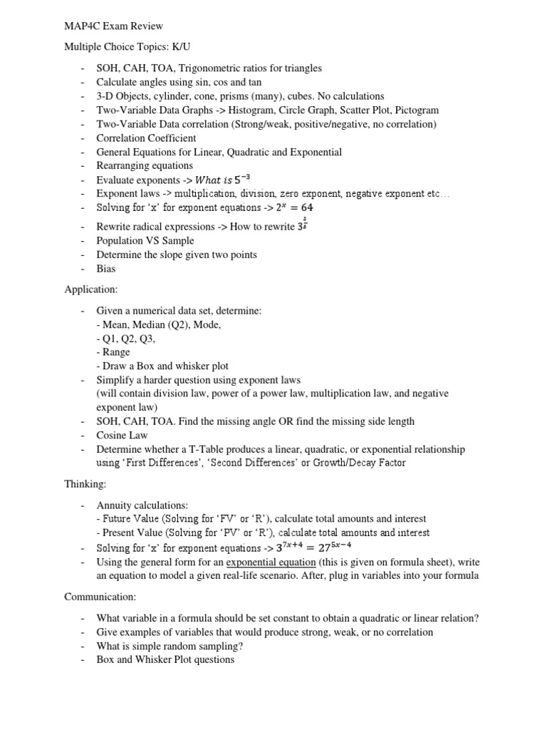 MAP4C Exam Review Guide | PDF