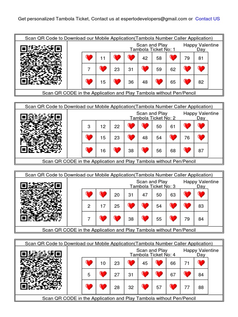 Tambola Tickets Printable Free