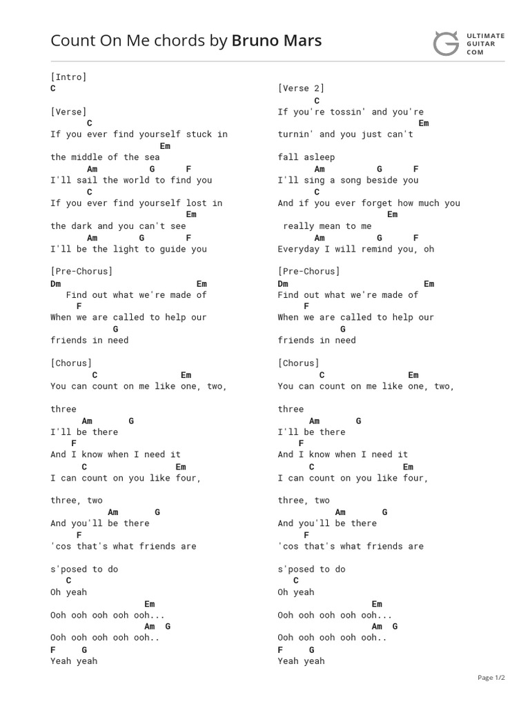 Count On Me Chords Ver 3 By Bruno Marstabs At Ultimate Guitar Archive Pdf Song Structure Singles Music