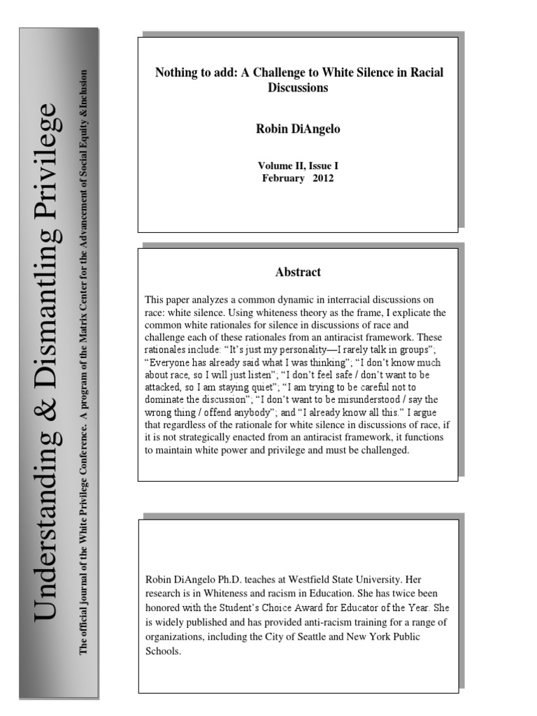 NothingtoAdd A Challenge To White Silence in Racial Discussions PDF