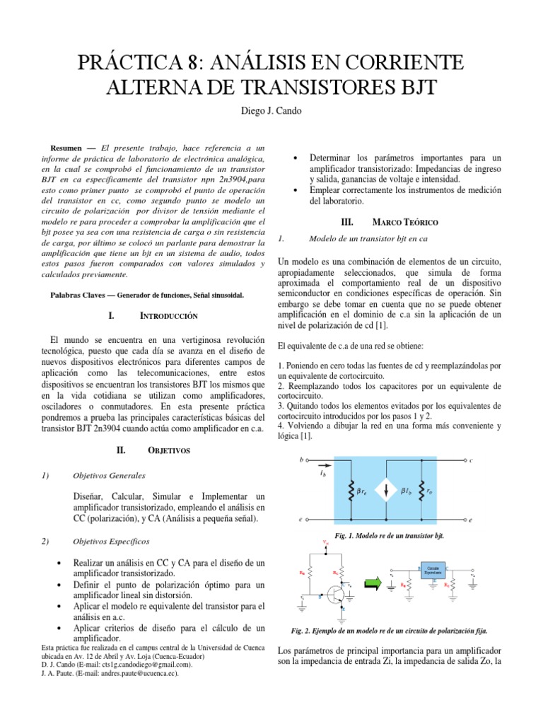 Análisis en Corriente Alterna de Transistores BJT | PDF | Transistor de  unión bipolar | Transistor