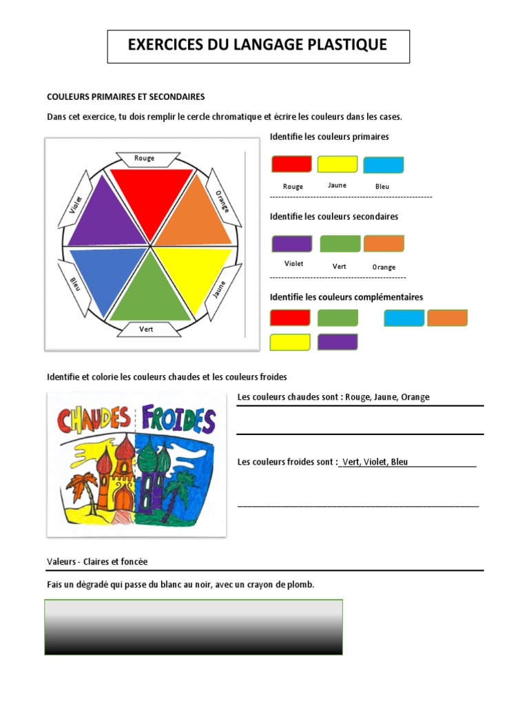 Cercle Chromatique A Imprimer Pdf Exercices Du Langage Plastique | PDF | Bleu | Couleur