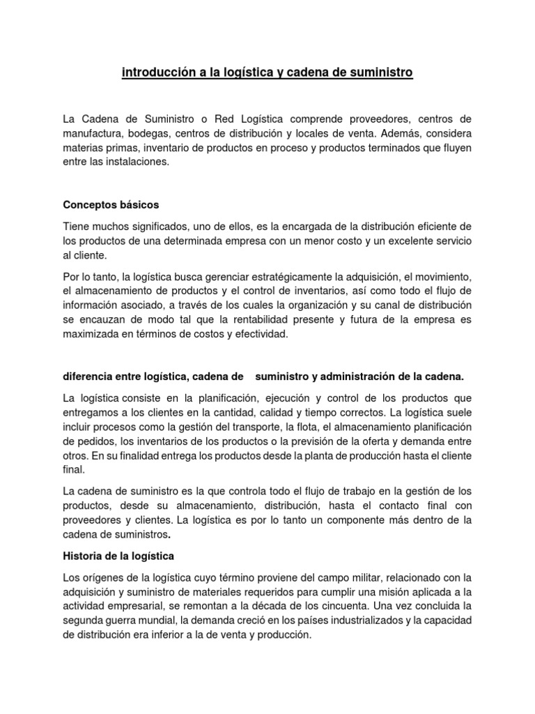 Introducción A La Logística y Cadena de Suministro | PDF | Logística ...