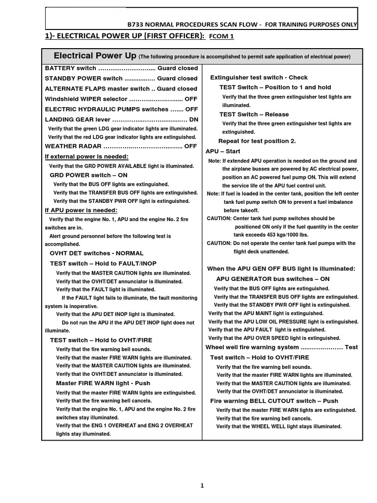 B733 Normal Procedures Training Guide | PDF | Aircraft Flight Control ...