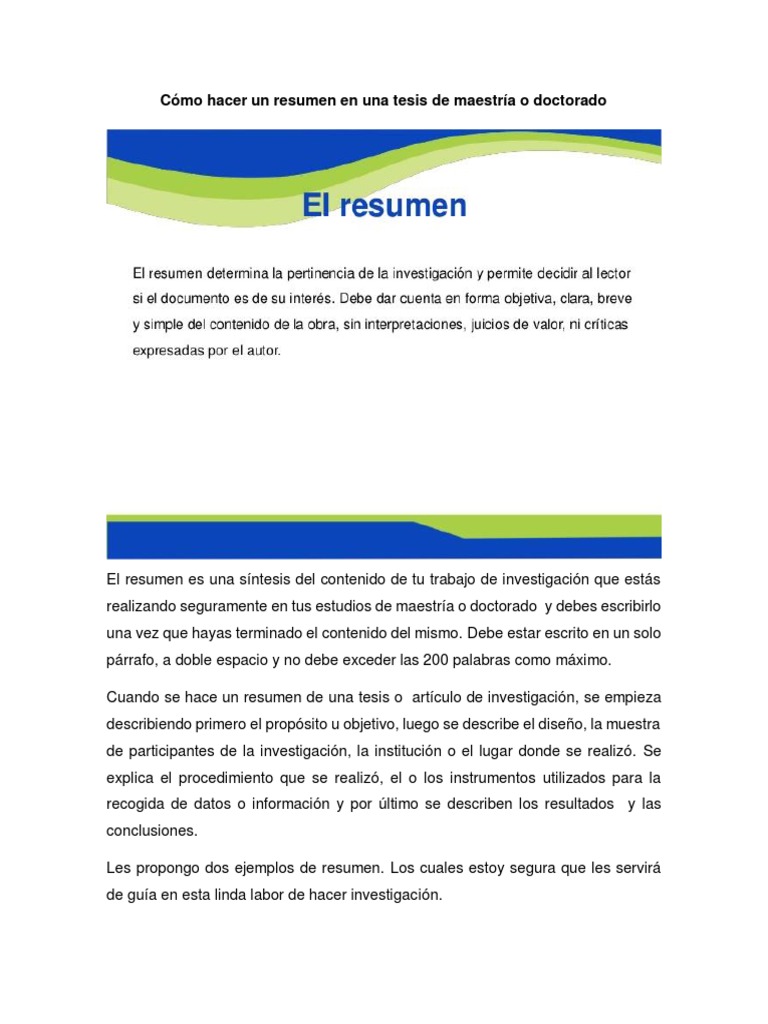 Cómo redactar un resumen de tesis | PDF