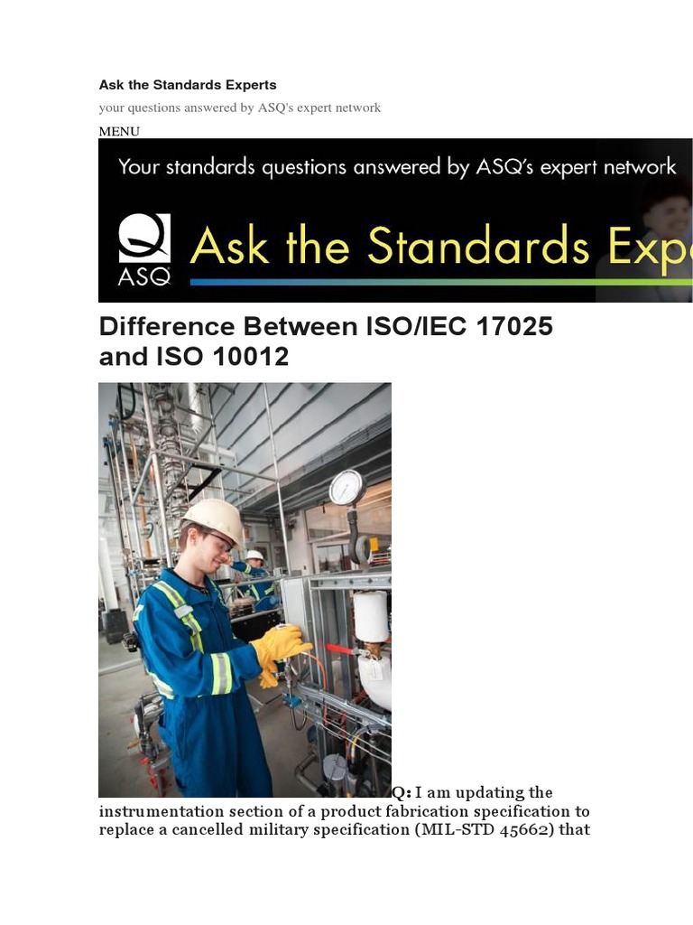 Difference Between ISO-IEC 17025 and ISO 10012 | PDF | Quality ...