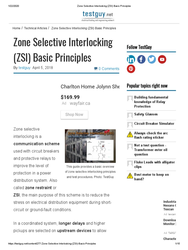 Zone Selective Interlocking (ZSI) Basic Principles PDF Transformer Relay