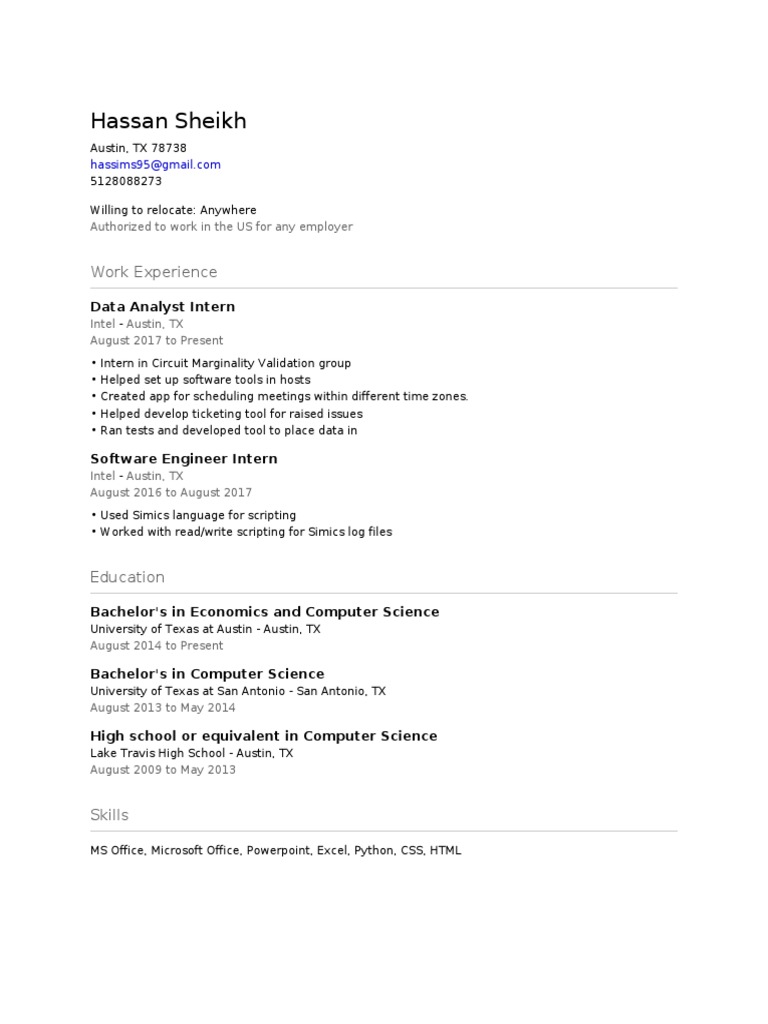 Data Analyst & Software Engineer Resume | PDF
