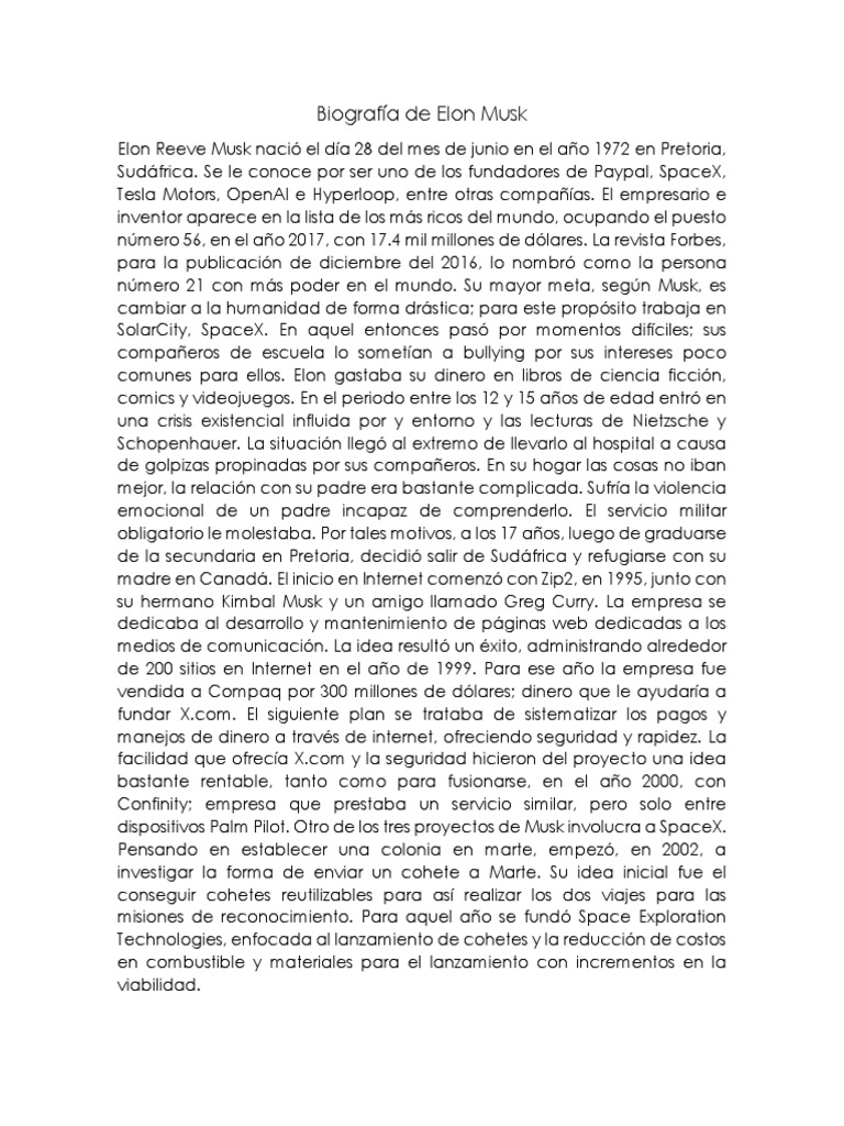Biografía de Elon Musk: Orígenes y Logros | PDF | Elon Musk | Business