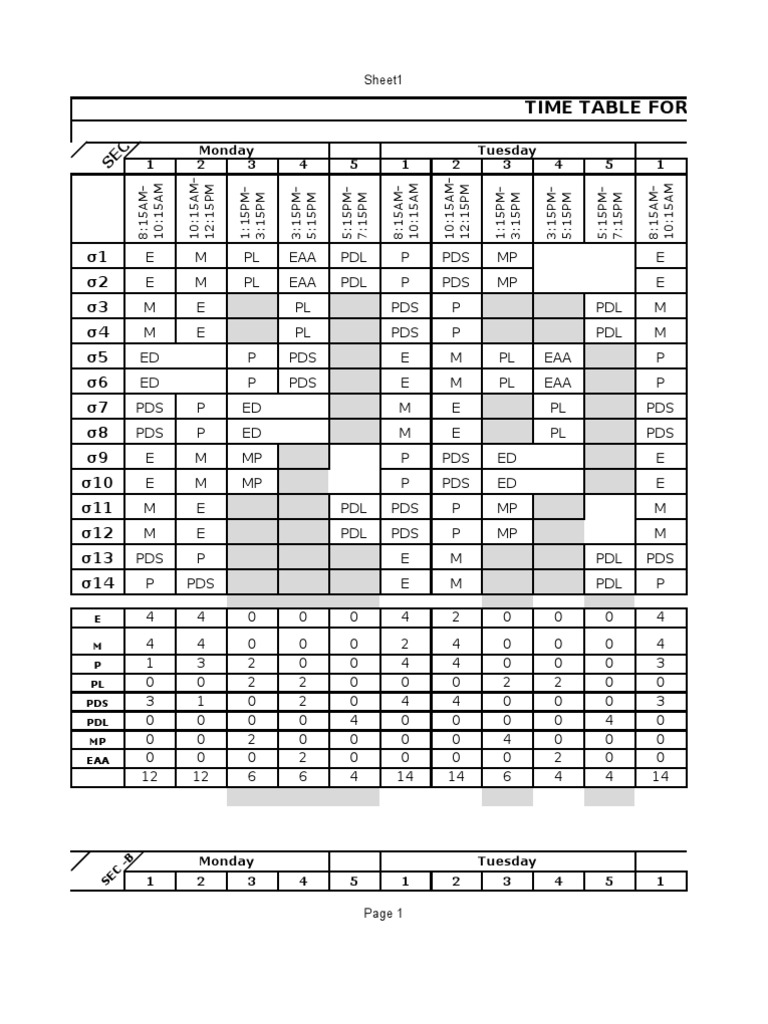 SE C - A: Section - B Time Table For 2 | PDF