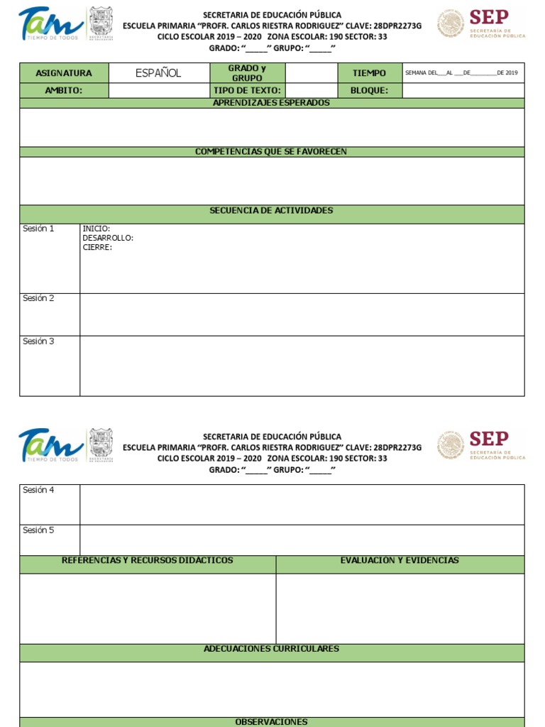 Formato Planeacion de Clase | PDF | Educación primaria | Evaluación