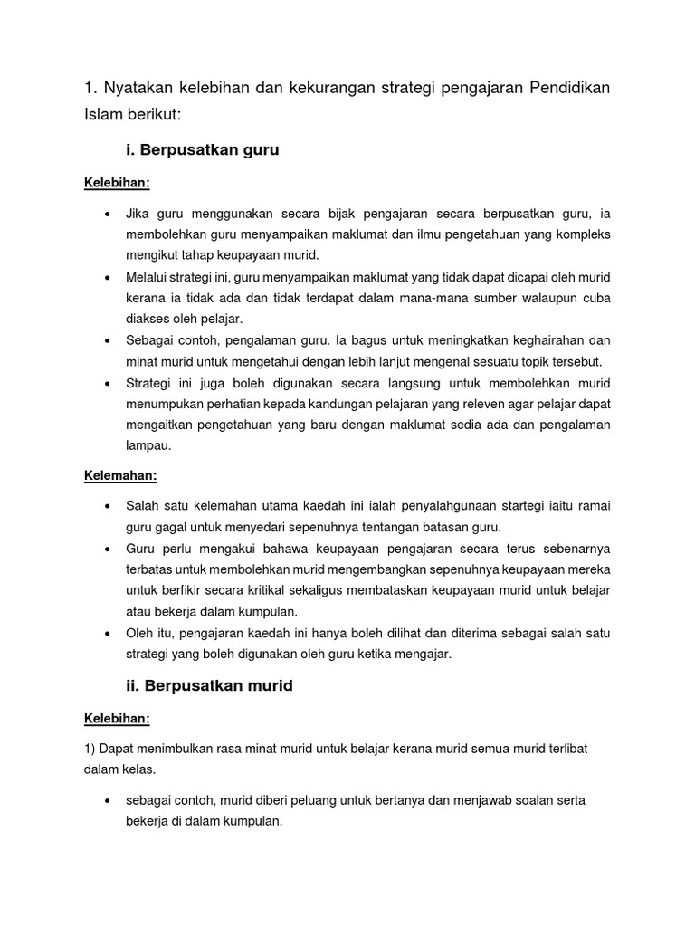 Kelebihan Dan Kekurangan Strategi Berpusatkan Guru Murid Bahan Pdf
