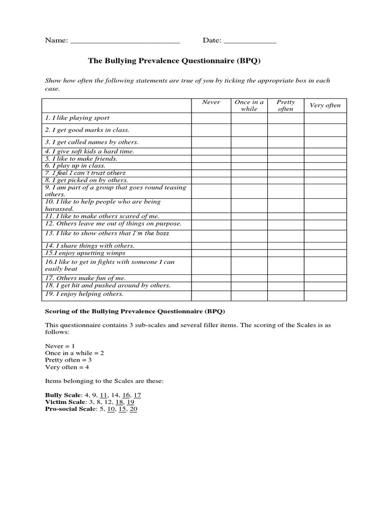 Bullying Prevalence Questionnaire Guide | PDF | Child Protection ...