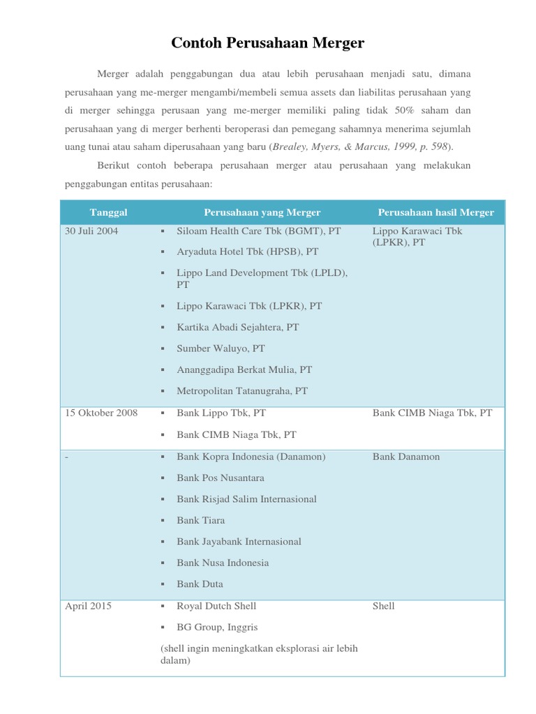 AKL 2 - Contoh Perusahaan Merger Dan Konsolidasi | PDF