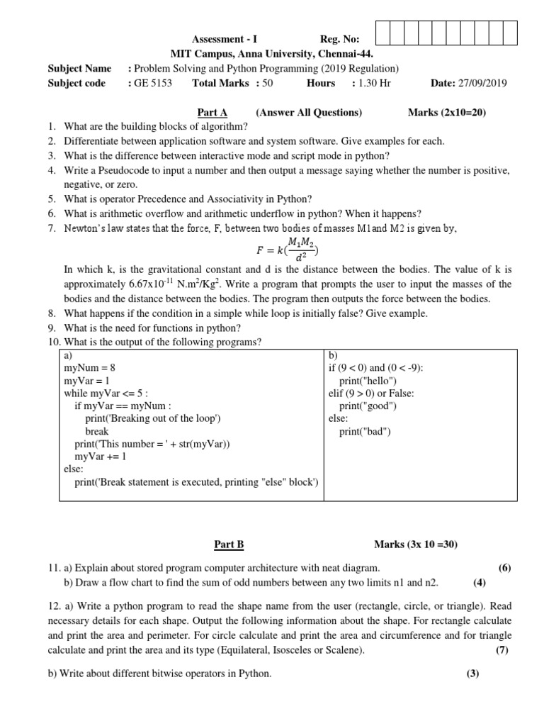 Python Programming Assessment 2019 | PDF | Area | Control Flow