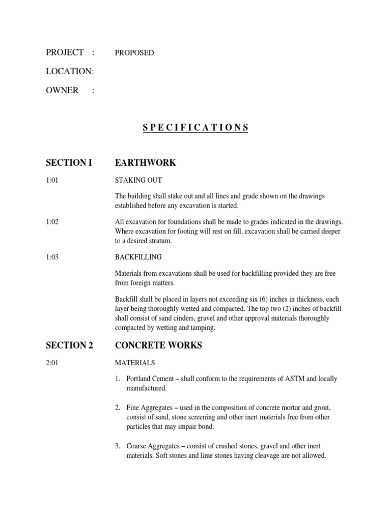Architecture Specs Sample | PDF | Construction Aggregate | Concrete