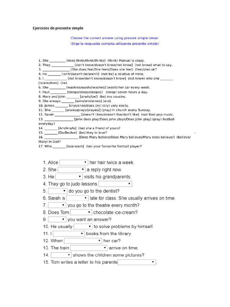 Ejercicios de Presente Simple y Continuo | PDF