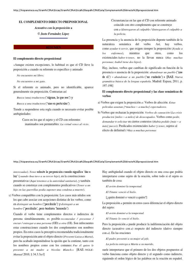 Complemento Directo - Preposición | PDF | Objeto (gramática ...
