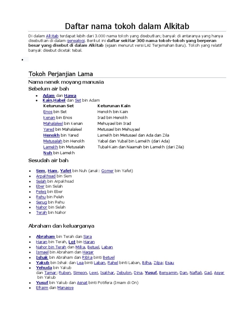 Daftar Nama Tokoh Dalam Alkitab Pdf
