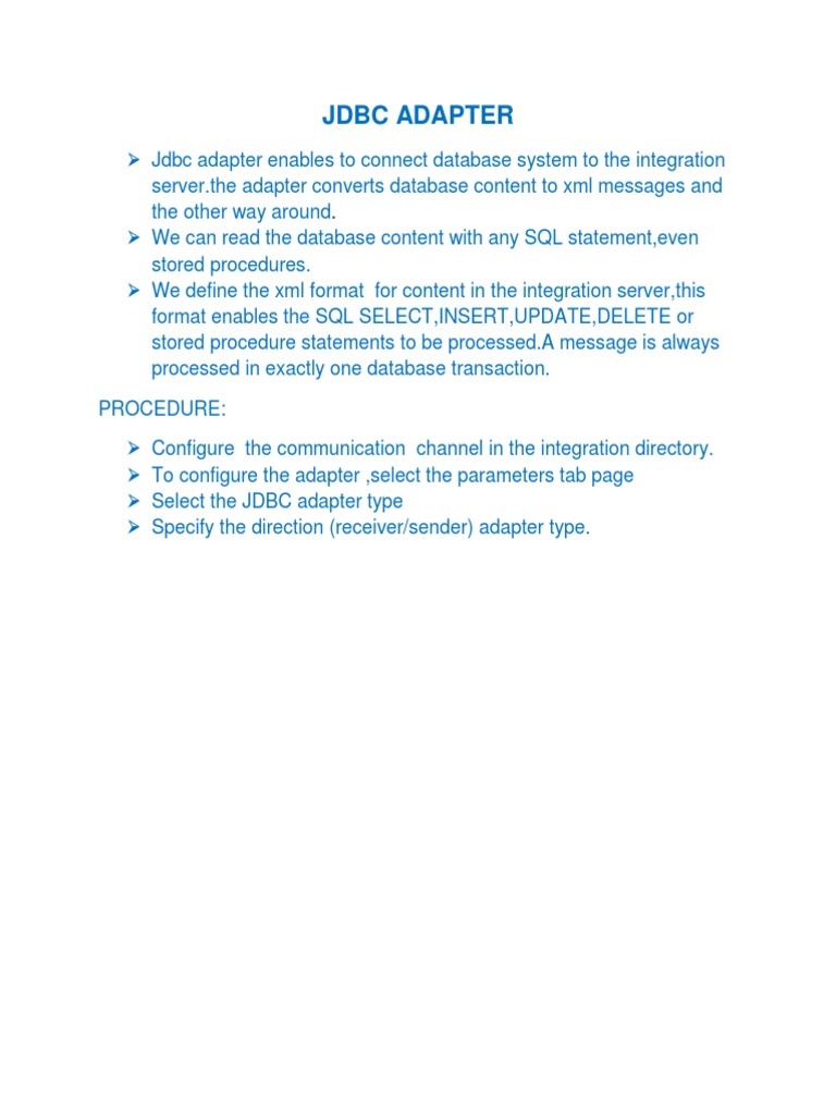 JDBC Adapter Configuration Guide | PDF | Databases | Sql