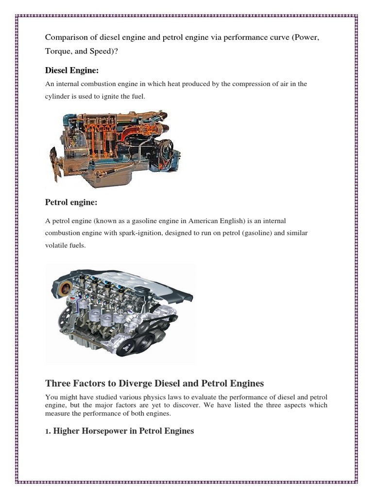 Diesel vs Petrol Engine Performance Comparison | PDF | Internal ...
