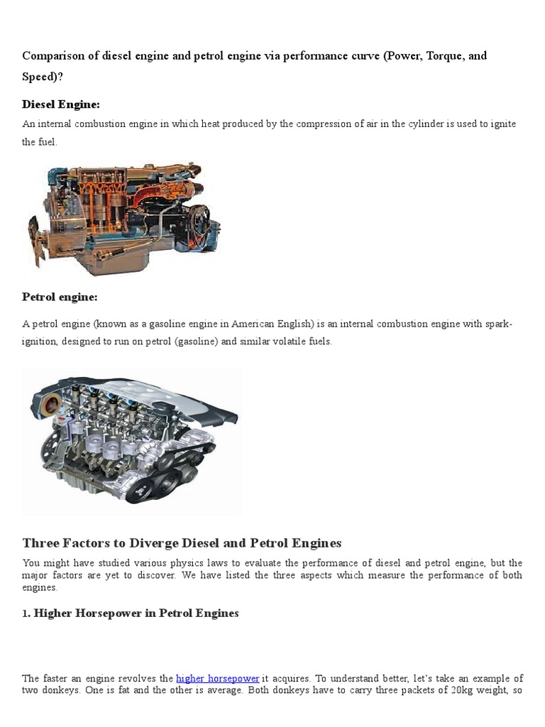 Comparison of Diesel Engine and Petrol Engine Via Performance Curve ...